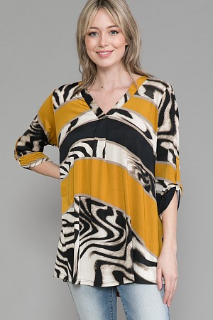 V-Neck Blouse w/ Rolled Sleeve ...